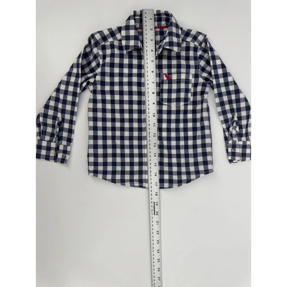 Carters Toddler Boys Navy Gingham Button Down Shirt Dinosaur 3T Long Sleeve